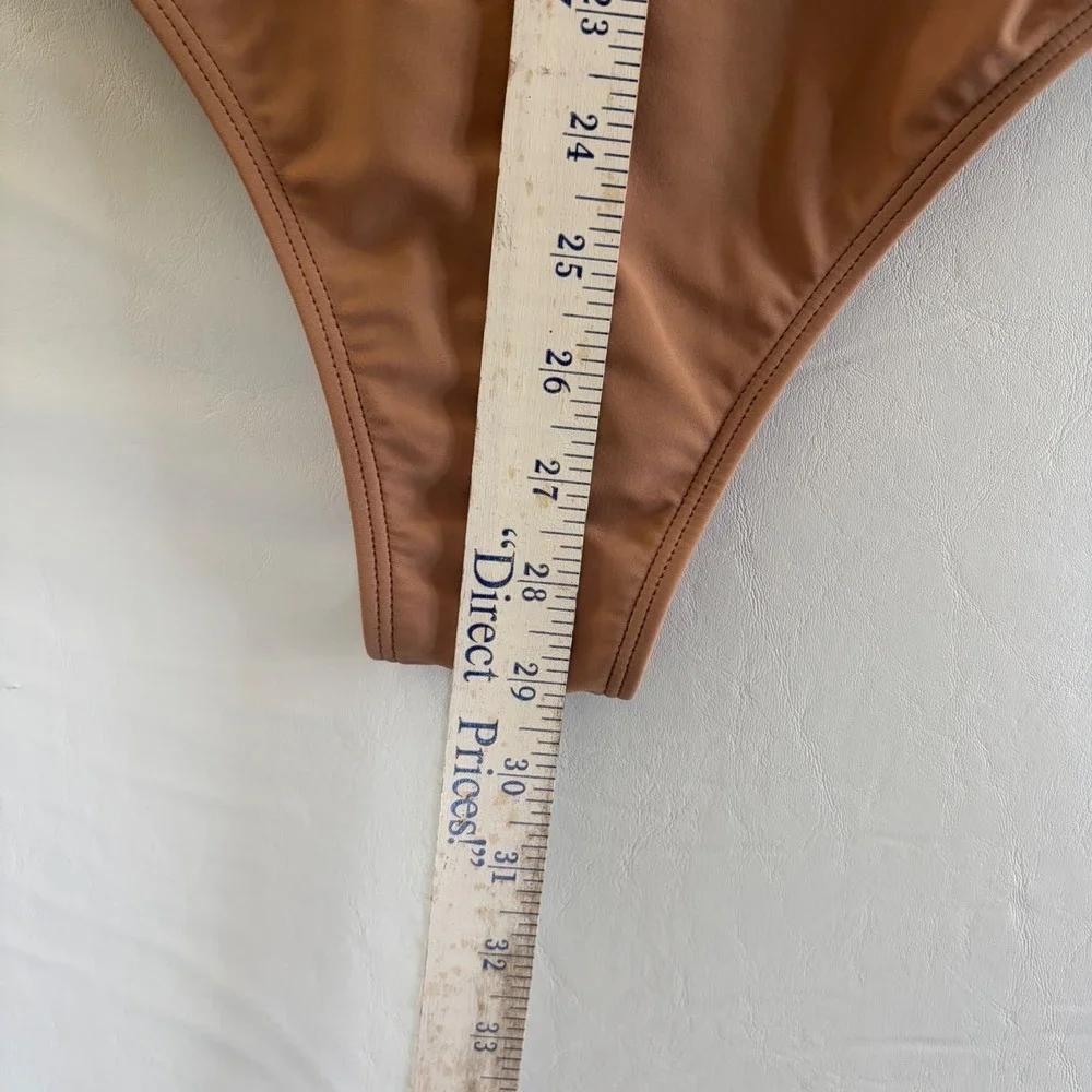 Shade‎ & Shore Women Brown Crochet High Leg Cheeky One Piece Swimsuit Large NEW